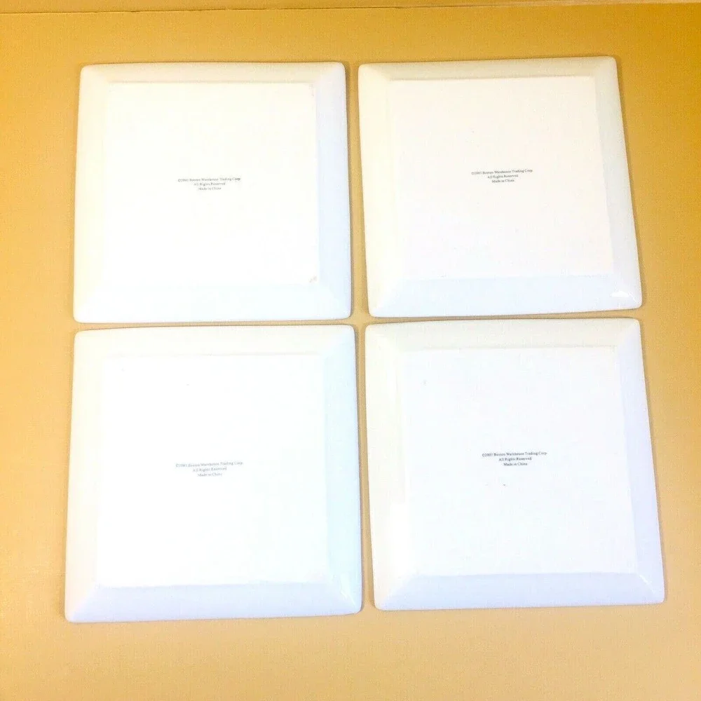 (4) Boston Warehouse Bar Plates Cheese & Cracker Snack 6.25” Square Set of 4